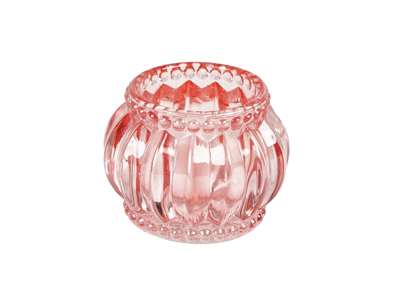 Porta tealight classico in vetro rosa traslucido con decorazione a rilievo - 6x5 cm per tealight 3,8 cm - PlÃ thea