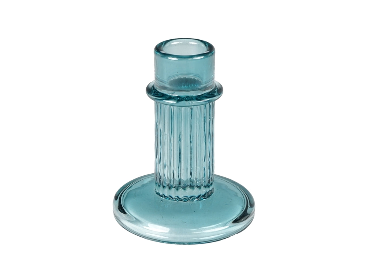 Portacandela classico in vetro blu traslucido con decorazione a rilievo - 10x8 cm - PlÃ thea