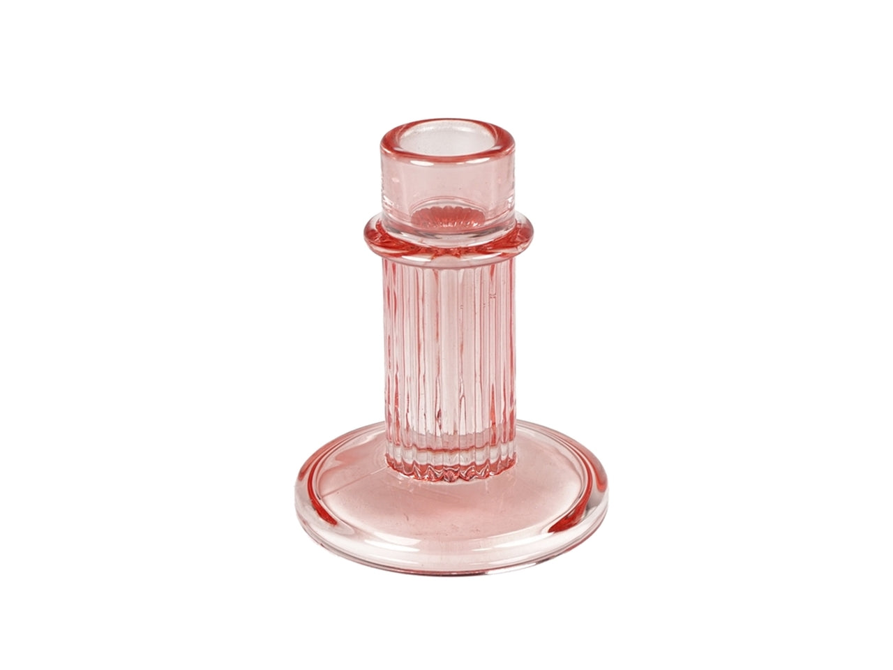 Portacandela classico in vetro rosa traslucido con decorazione a rilievo - 10x8 cm - PlÃ thea