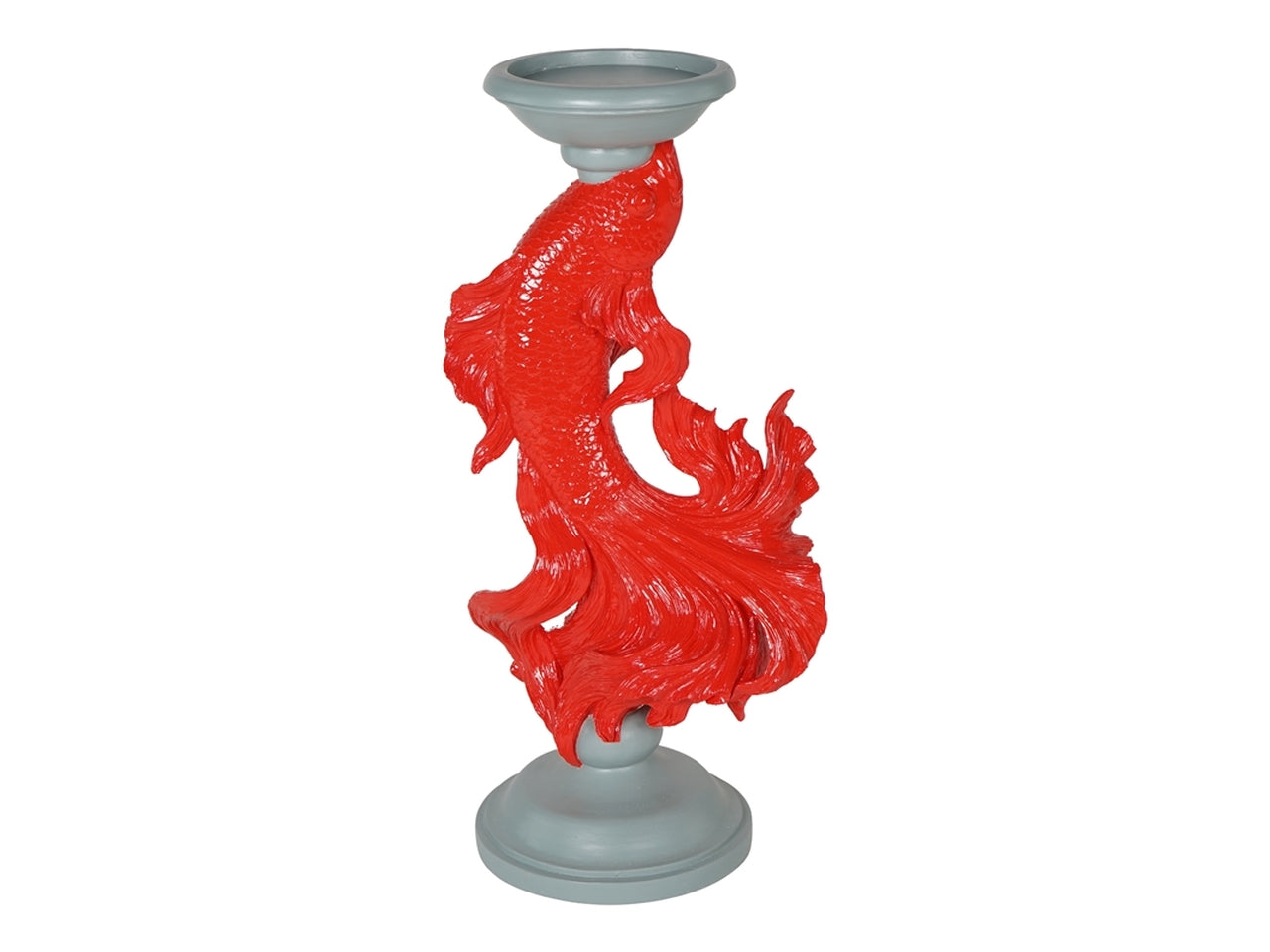 Porta candele stile marinaro in resina, carta da zucchero con carpa koi rossa 13x44cm - PlÃ thea