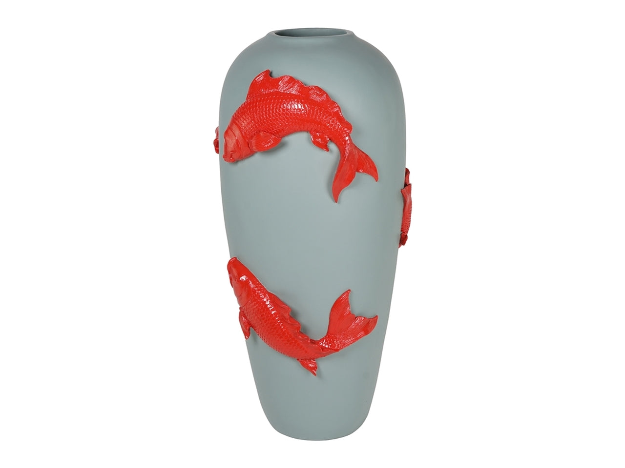 Vaso d'arredo stile marinaro, in resina, carta da zucchero con carpe koi rosse decorate a rilievo, 35x73cm - PlÃ thea