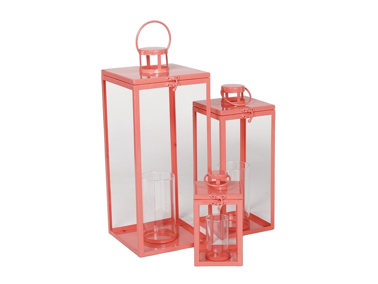 Set da 3 - Lanterna decorativa moderna in metallo, colore rosa pesca -  da terra e da tavolo - PlÃ thea