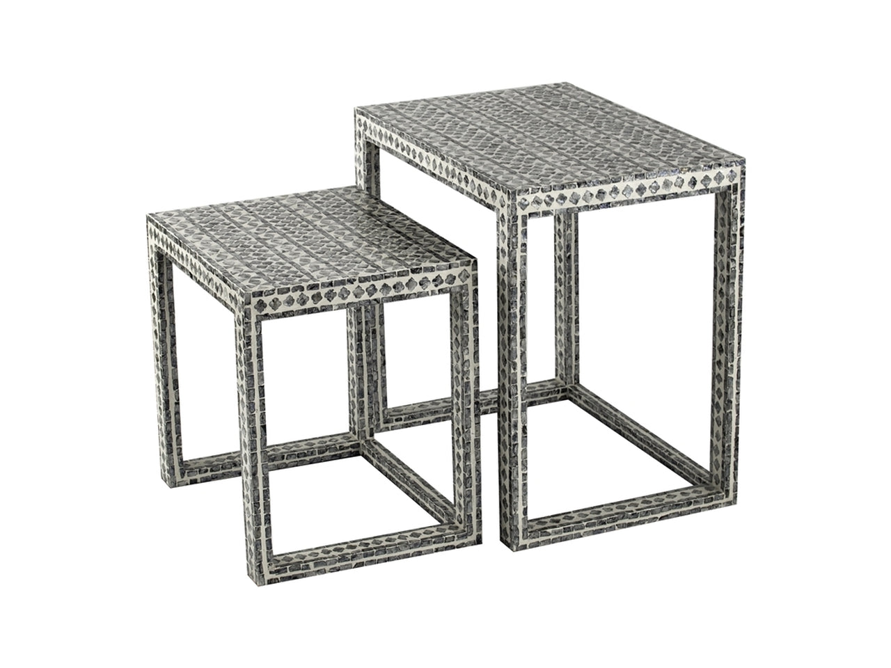 Tavolini grigi in mdf e capiz set da 2 tavolini