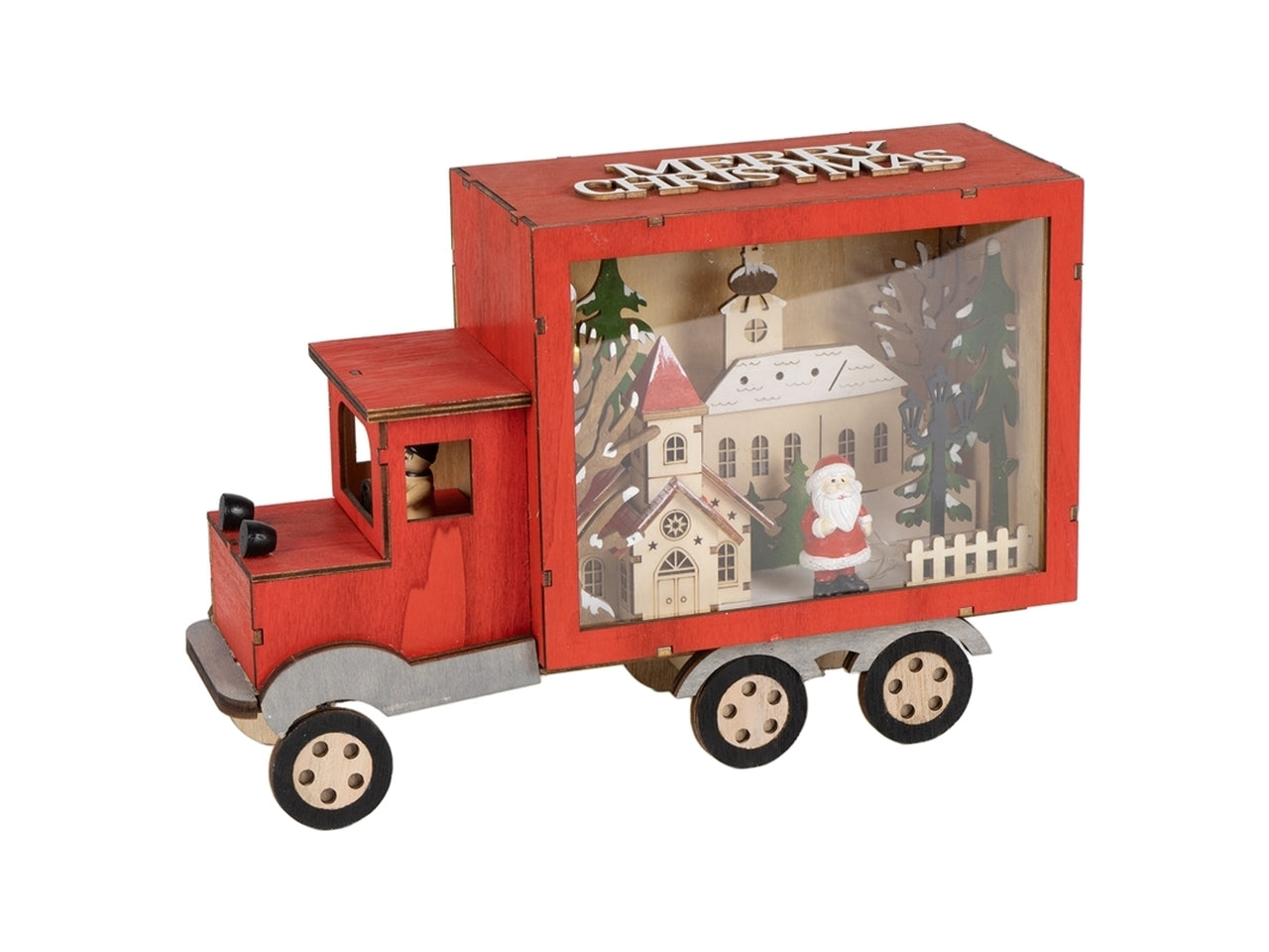 Camioncino natalizio 29x10x19cm in legno con led