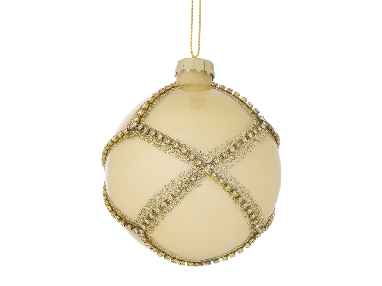 Palla in vetro d.12cm avorio con decorazioni oro