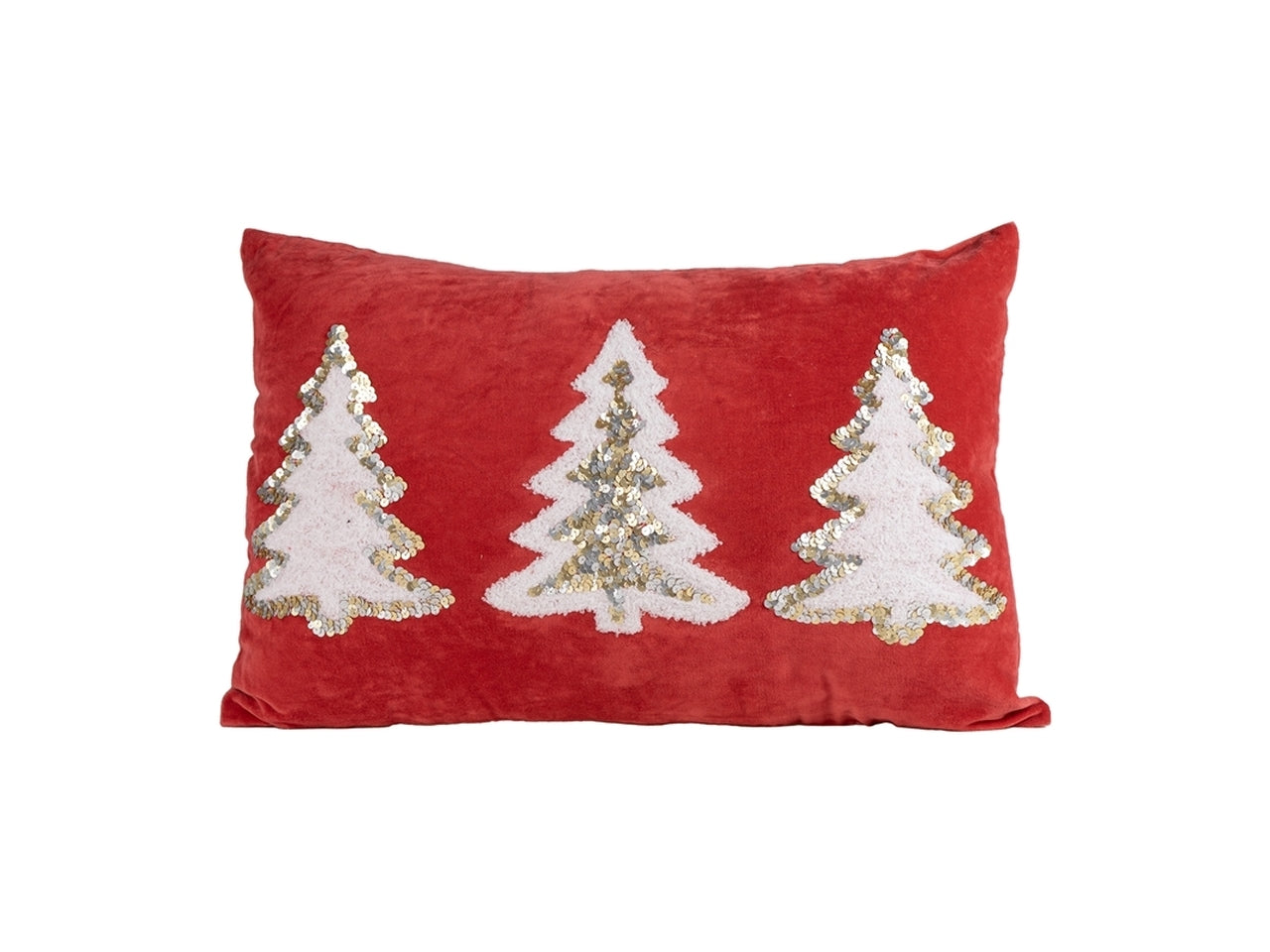 Cuscino natalizio 40x60cm in velluto rosso con decorazione alberi