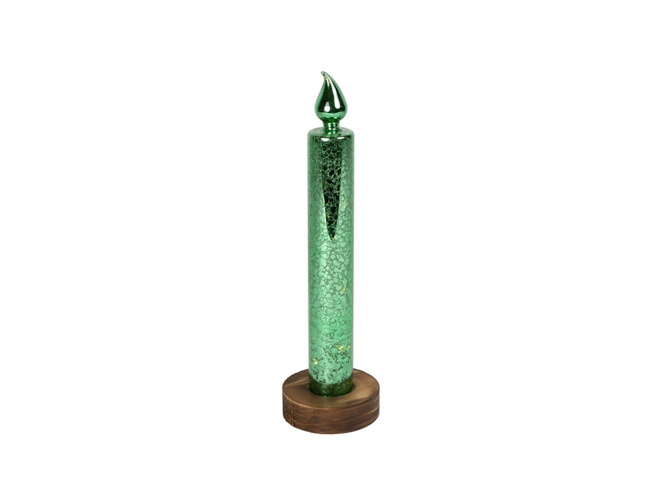 Candela in vetro d.8x30cm con base e led-verde
