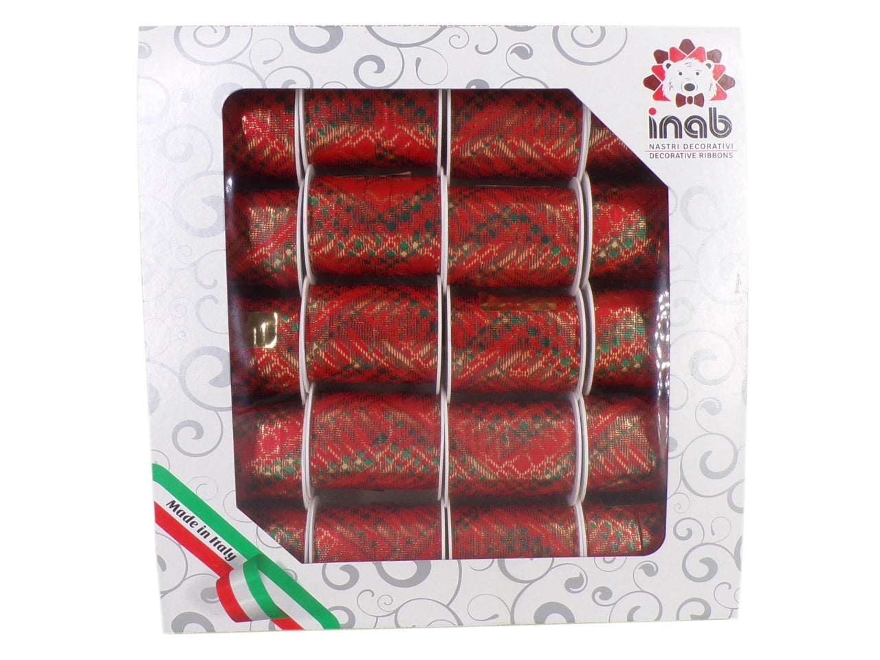 Nastro regalo natalizio tartan, confezione da 20 nastri 10mmx10m - Inab