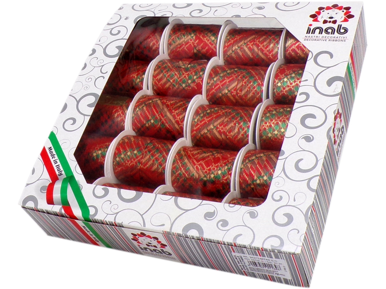Nastro regalo natalizio tartan, confezione da 20 nastri 10mmx10m - Inab