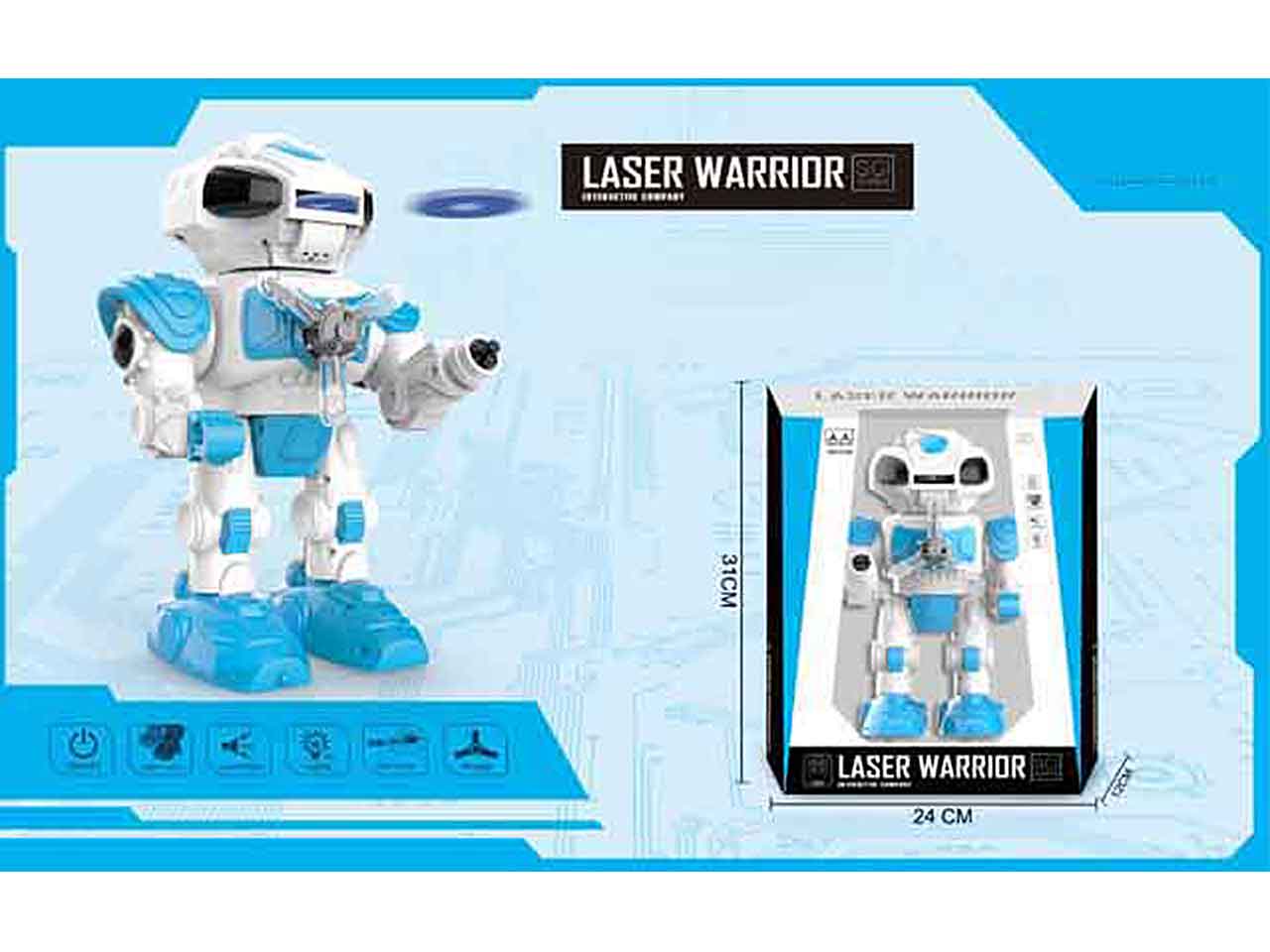 Robot laser warrior c/luce/suono 24x12x31 $