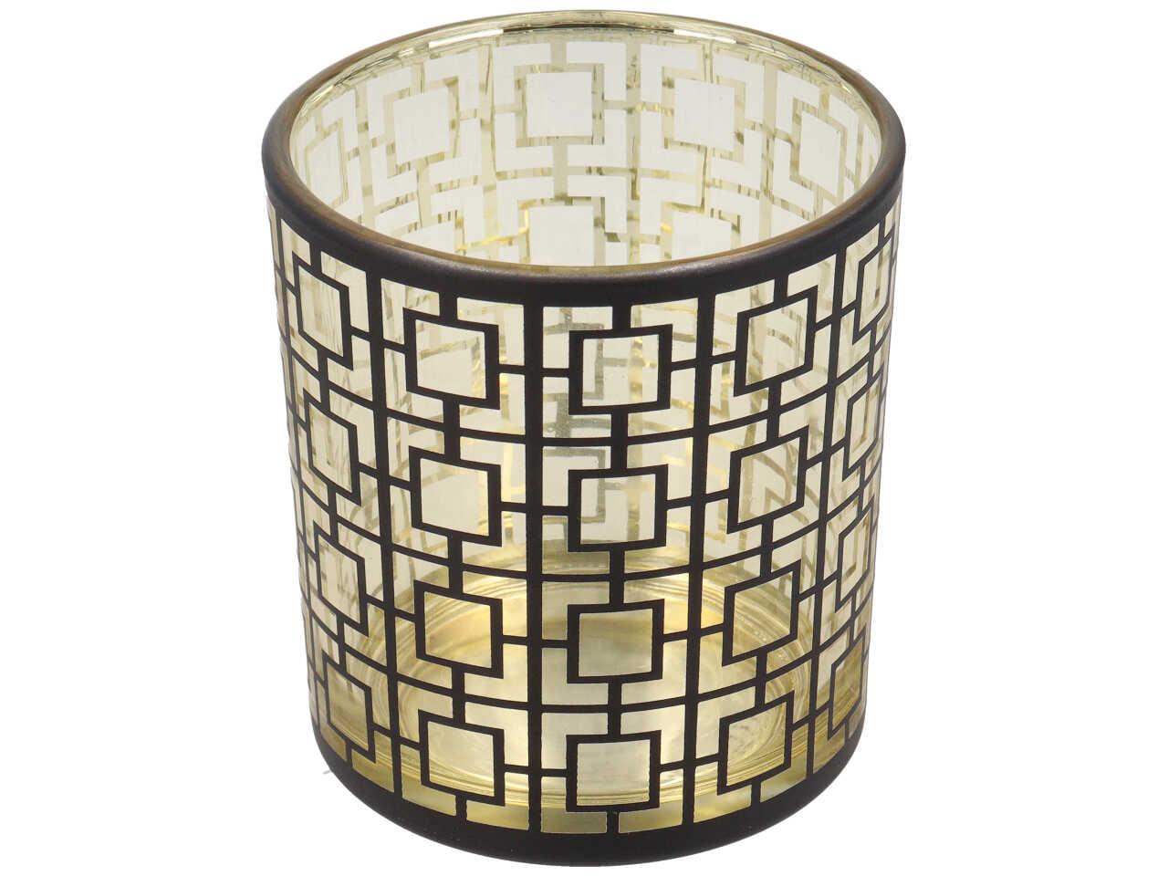 Vaso in vetro h.8xd.7.3cm con disegno geometrico nero