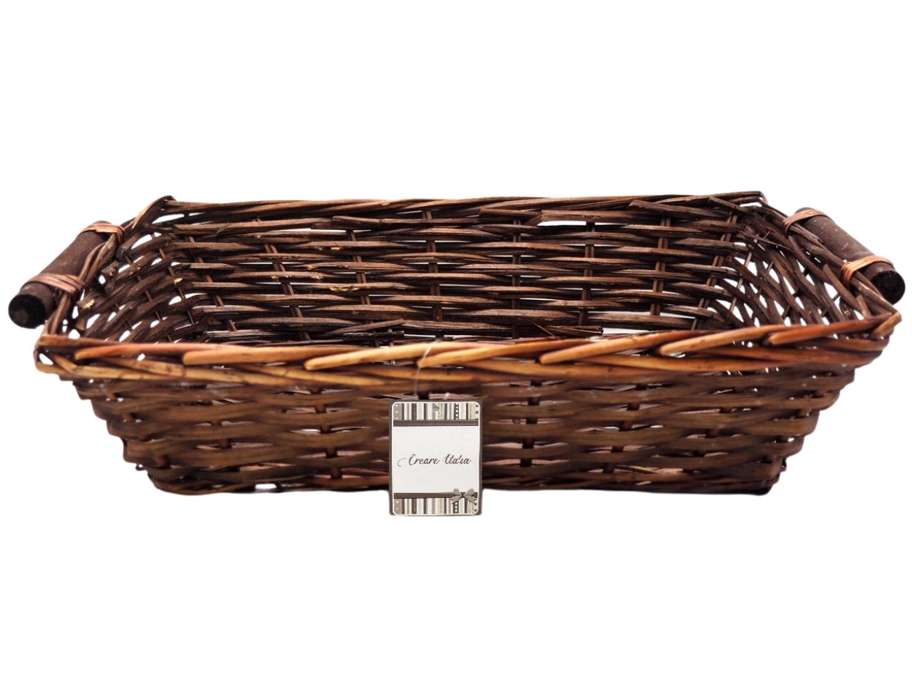 Cesto rettangolare in legno colore marrone 43x34xh.12cm con manici