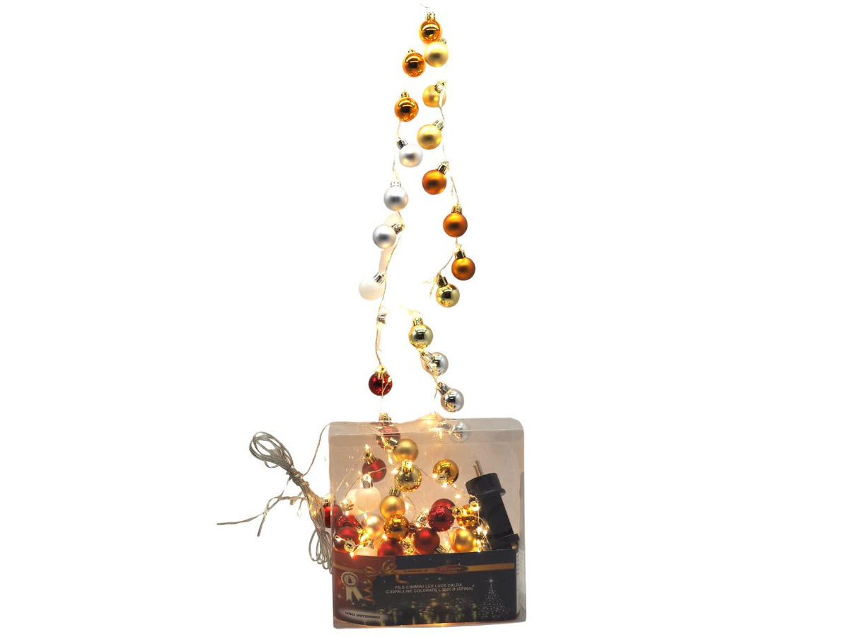 Catena di luci con 80 mini led bianco caldo e 40 palline colorate su filo trasparente 200 cm - Creare Italia