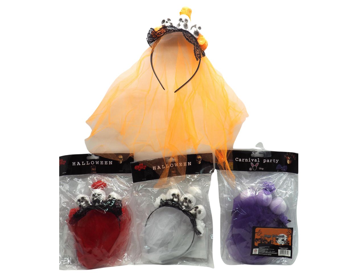 Frontino halloween con teschi e velo -disponibile in 4 colori assortiti