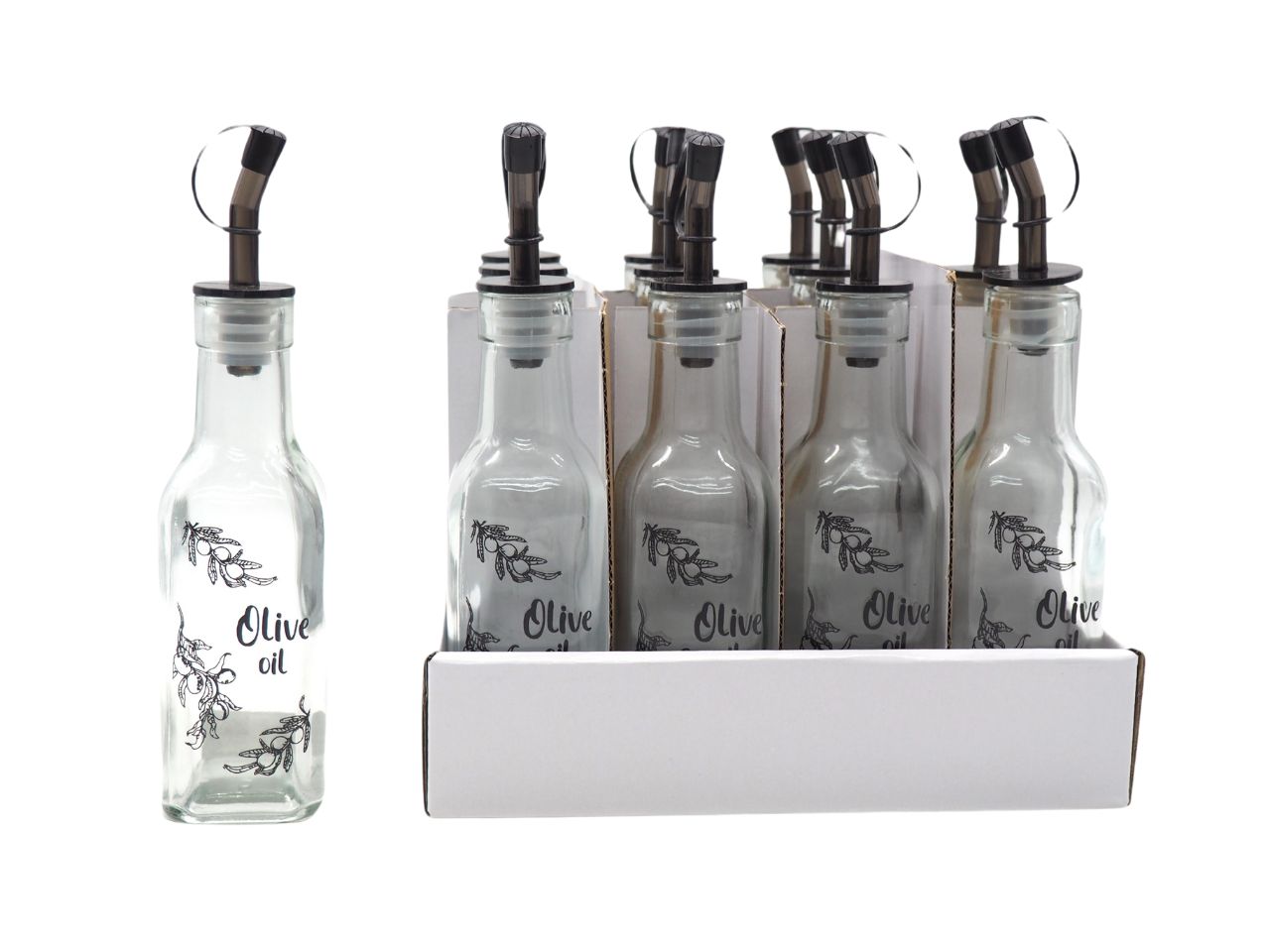 Oliera in vetro h.19,5x4,8cm con beccuccio di plastica