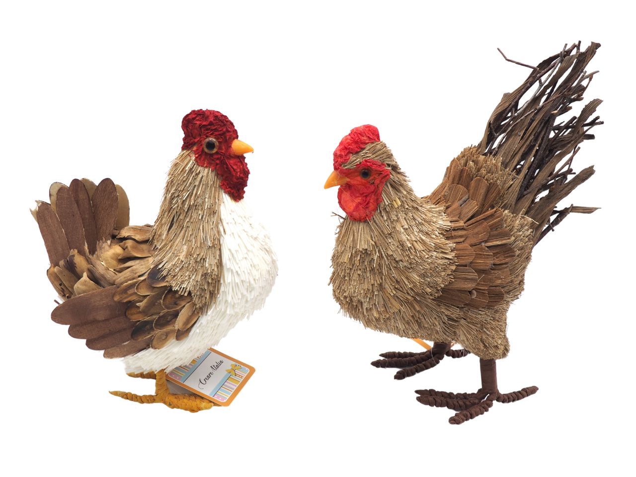 Linea impagliata gallo/gallina h.23x10x19x25cm