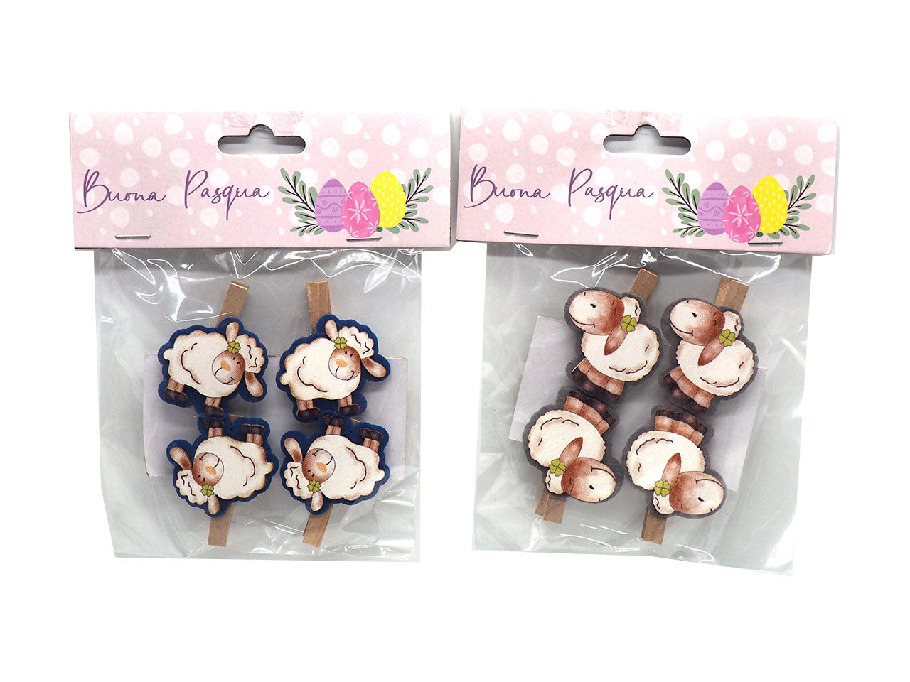 Mollette legno con pecorella legno/panno 4x4,5cm set 4 mollette
