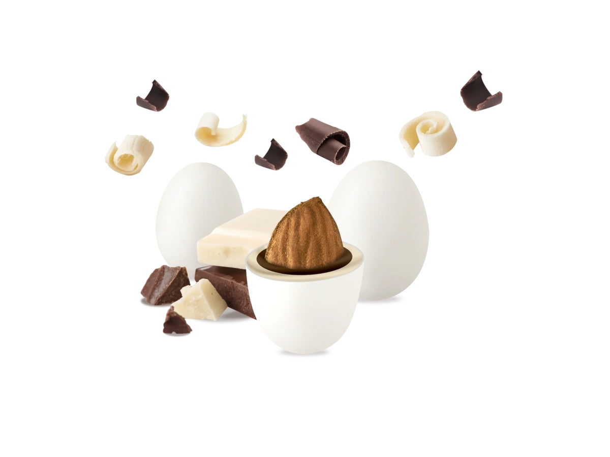 Confetti Maxtris Classico Bianco ricoperti da cioccolato fondente e bianco per bomboniere - 1kg