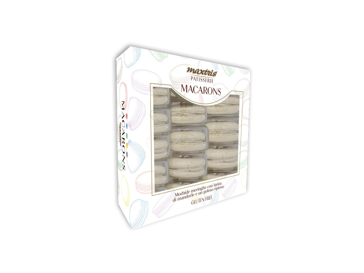Macarons Maxtris Box al gusto Nocciola per bomboniere- Bianco - 15 pezzi - 234gr