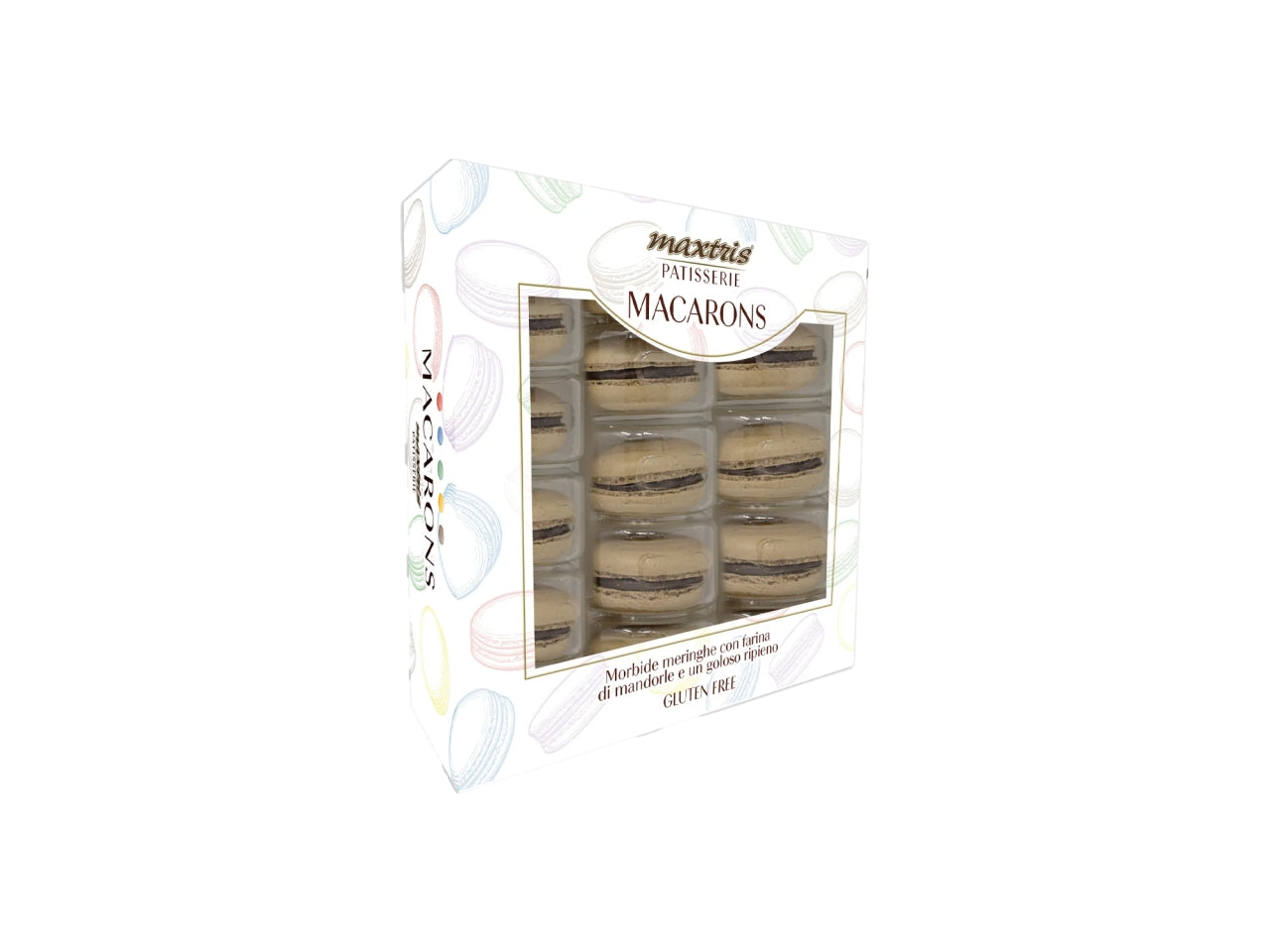 Macarons Maxtris Box al gusto di Cacao per bomboniere - Tortora - 15 pezzi - 234gr