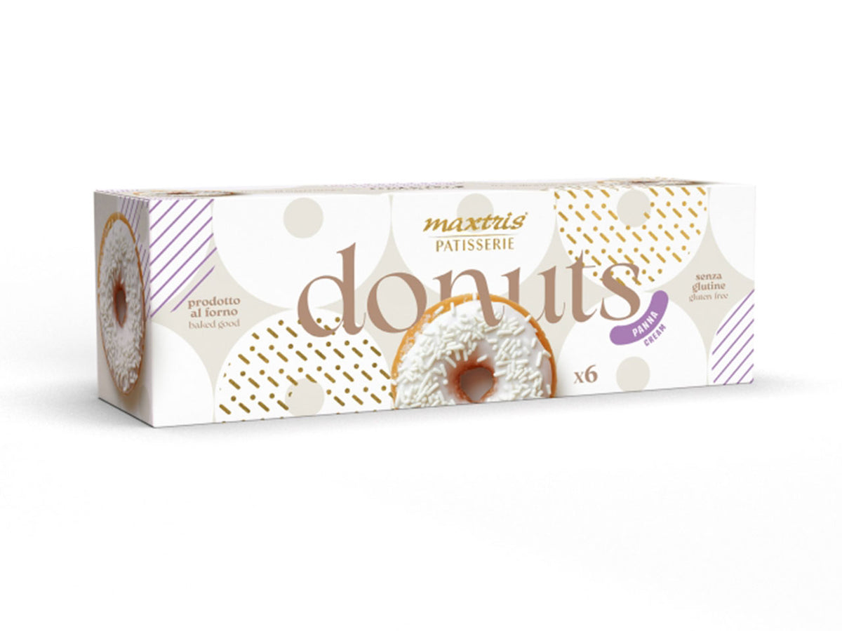 Donuts ciambelle alla panna senza glutine, in scatola da 6 pezzi confezionati singolarmente - Maxtris