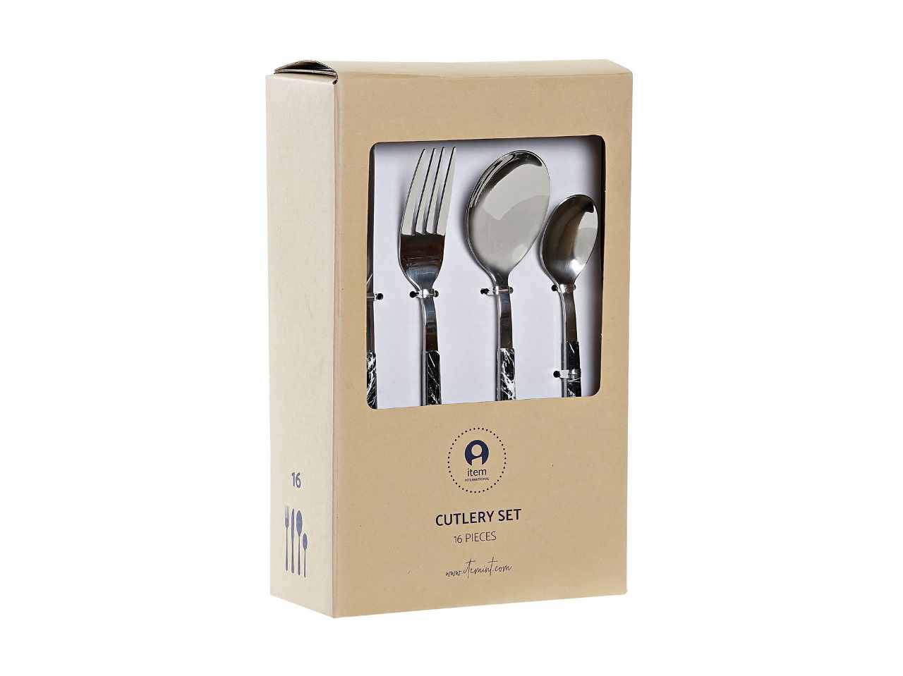 Posate inox 16 pezzi eff.marmo nero pc-191624