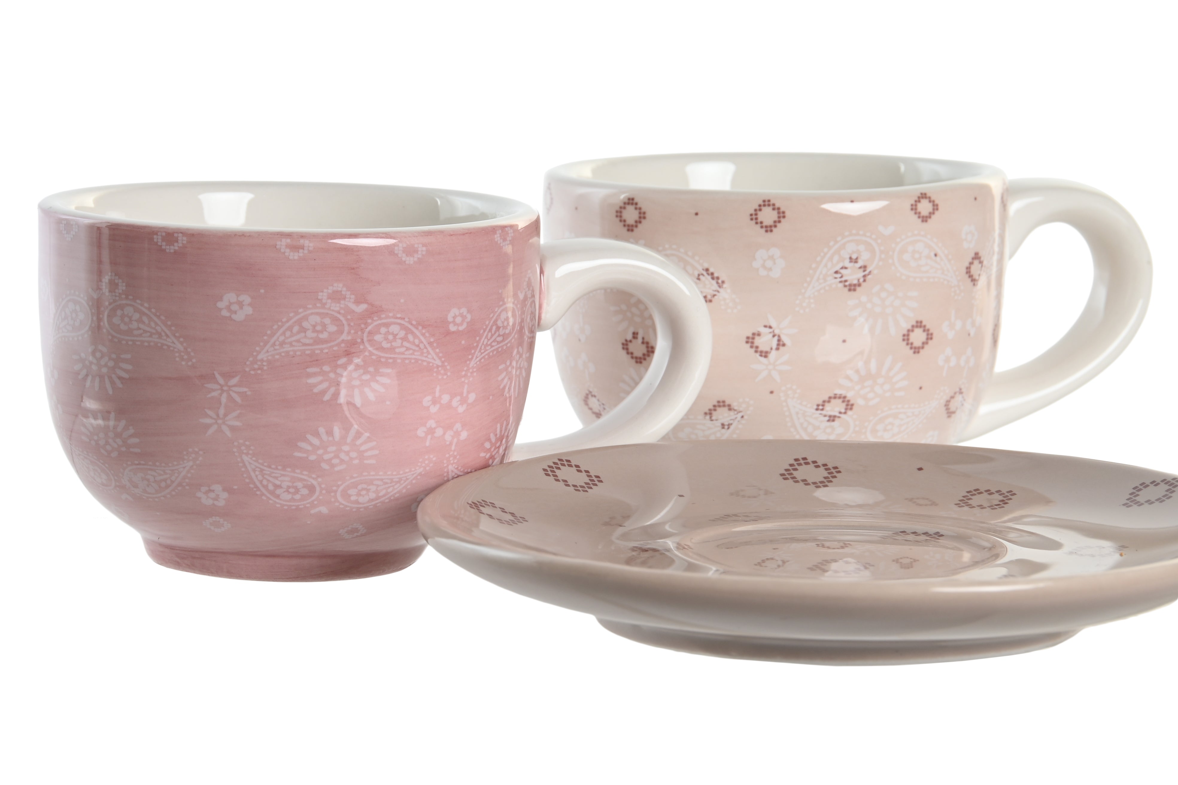 CaffÃ¨ set da 6 tazzine e 6 piattini dolomite struttura in metallo 23x20x20cm 180ml colore rosa