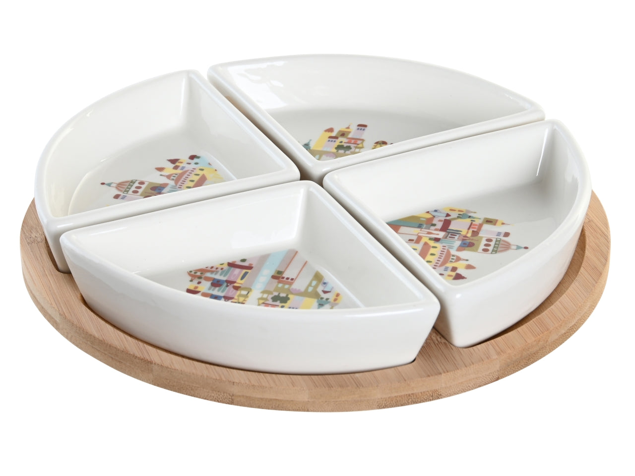 Set da aperitivo in gres porcellana e bambÃ¹ multicolor stile contemporaneo 21.5 cm con 4 ciotole - Item