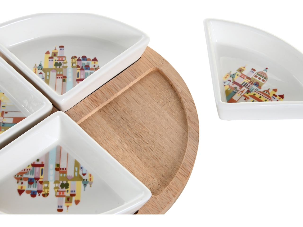 Set da aperitivo in gres porcellana e bambÃ¹ multicolor stile contemporaneo 21.5 cm con 4 ciotole - Item