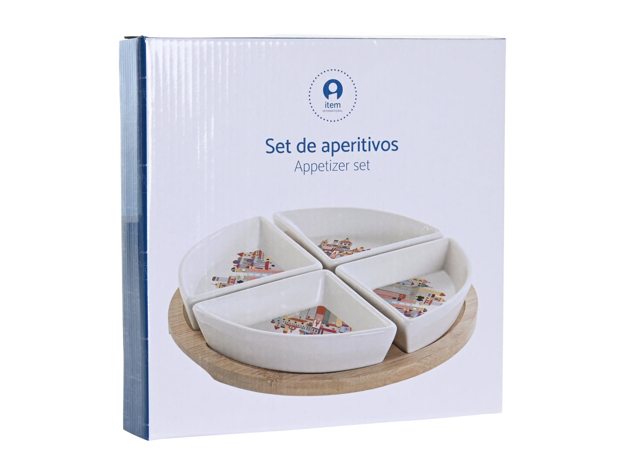 Set da aperitivo in gres porcellana e bambÃ¹ multicolor stile contemporaneo 21.5 cm con 4 ciotole - Item