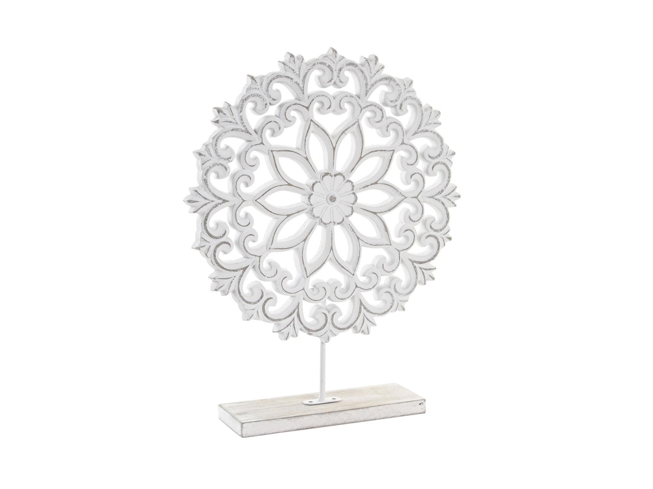 Statua rosone in mdf stile shabby chic bianco 29x7x37 cm - Item