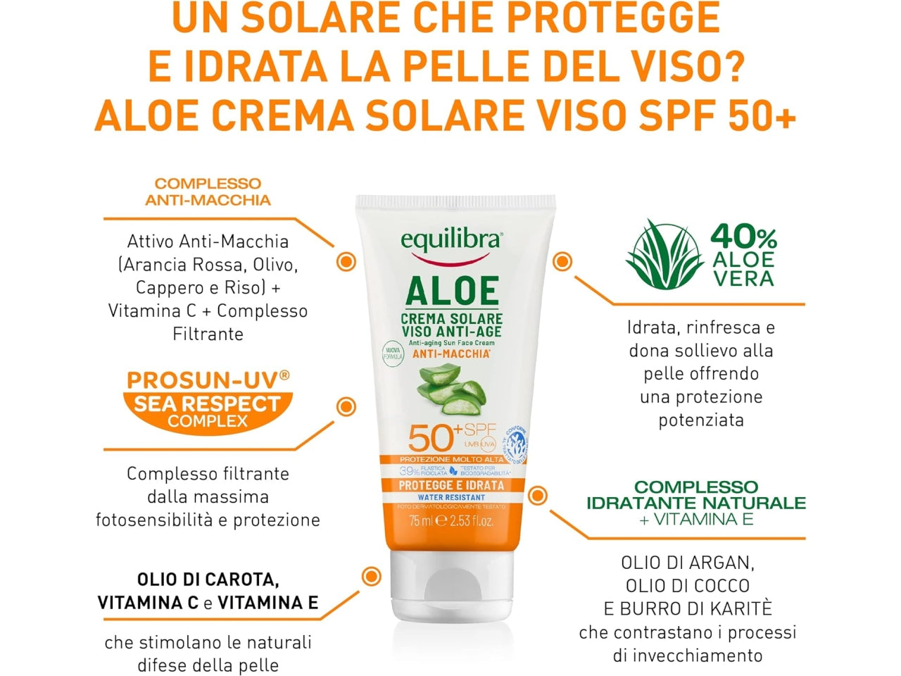 Equilibra crema solare viso anti-age spf 50+ 75ml