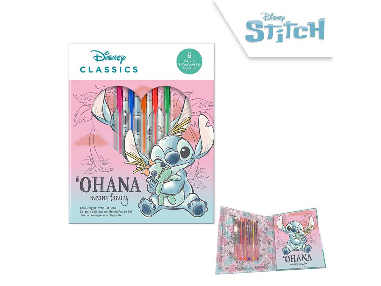 Set penne gel fluo e taccuino Stitch - Disney