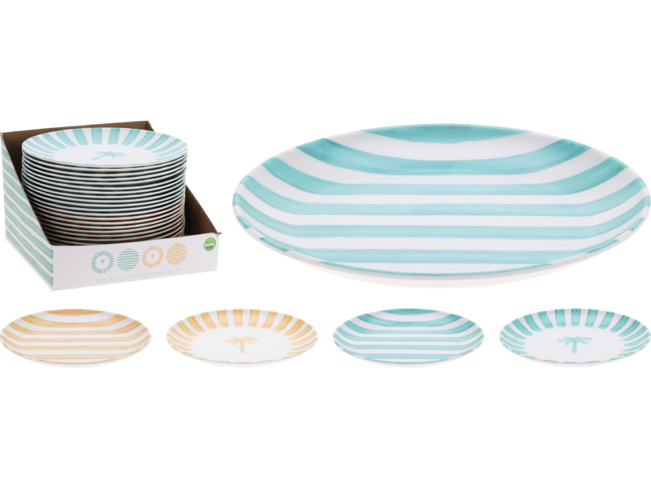 Piatto in melamina decoro righe 25cm - colori assortiti