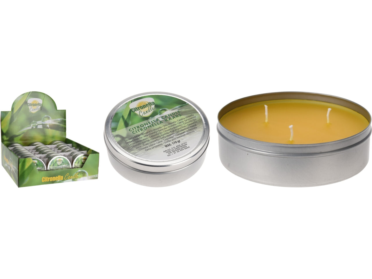 Scatola in  latta con candela alla citronella 10x3cm