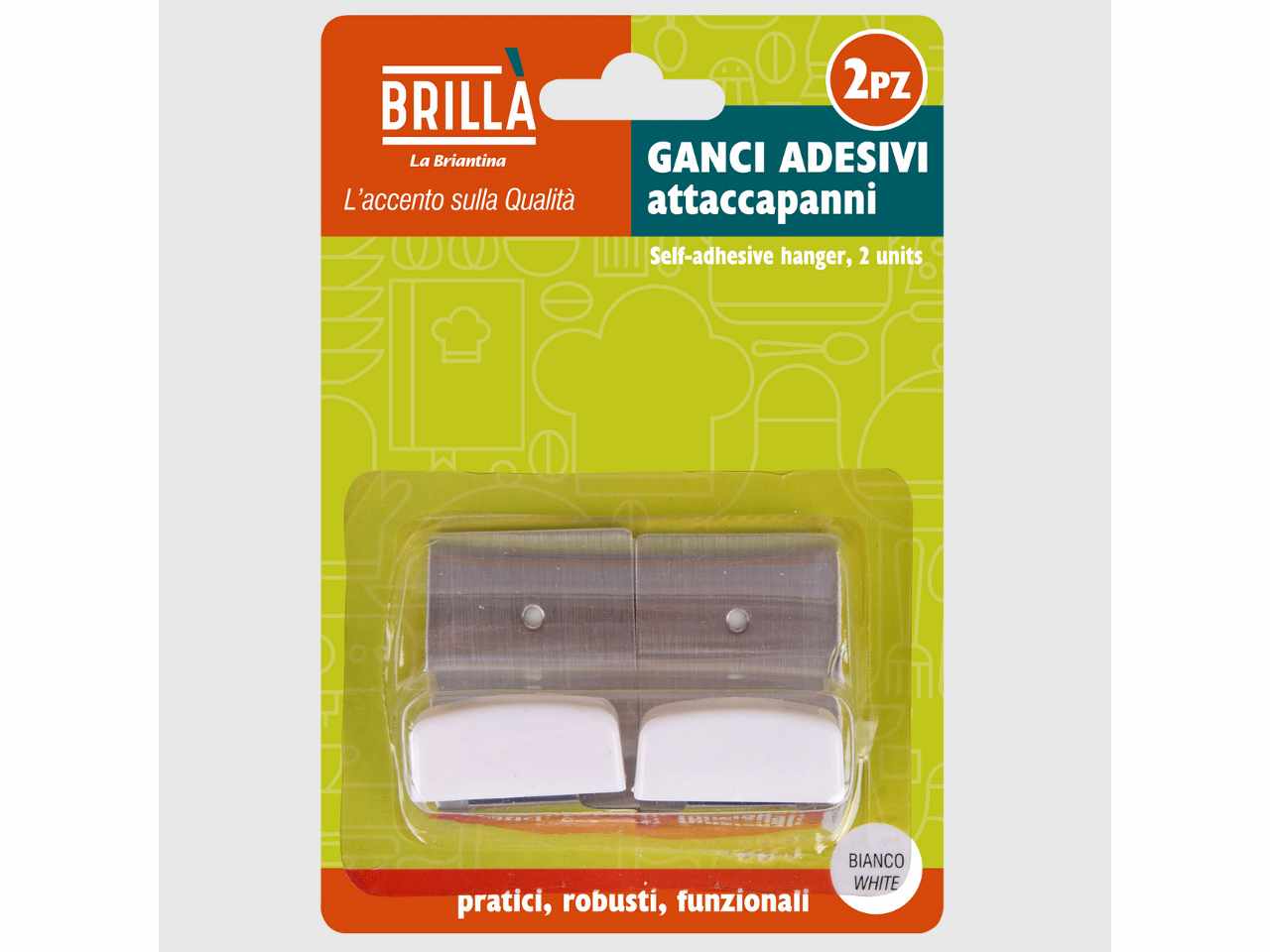 Ganci adesivi metal bianchi 2 pezzi