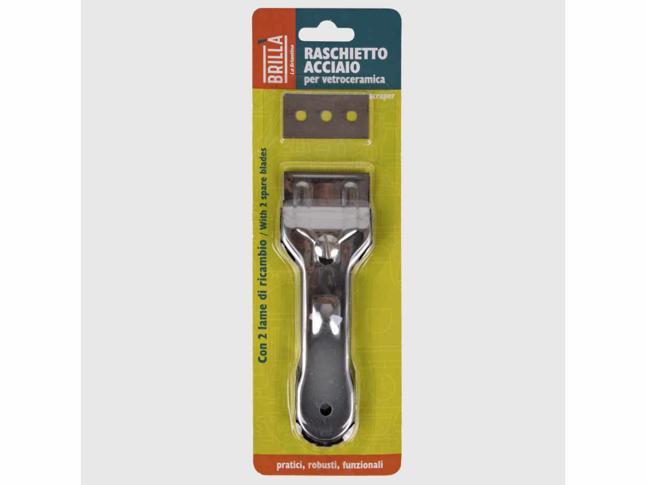Raschietto inox per vetroceramica con 2 lame di ricambio