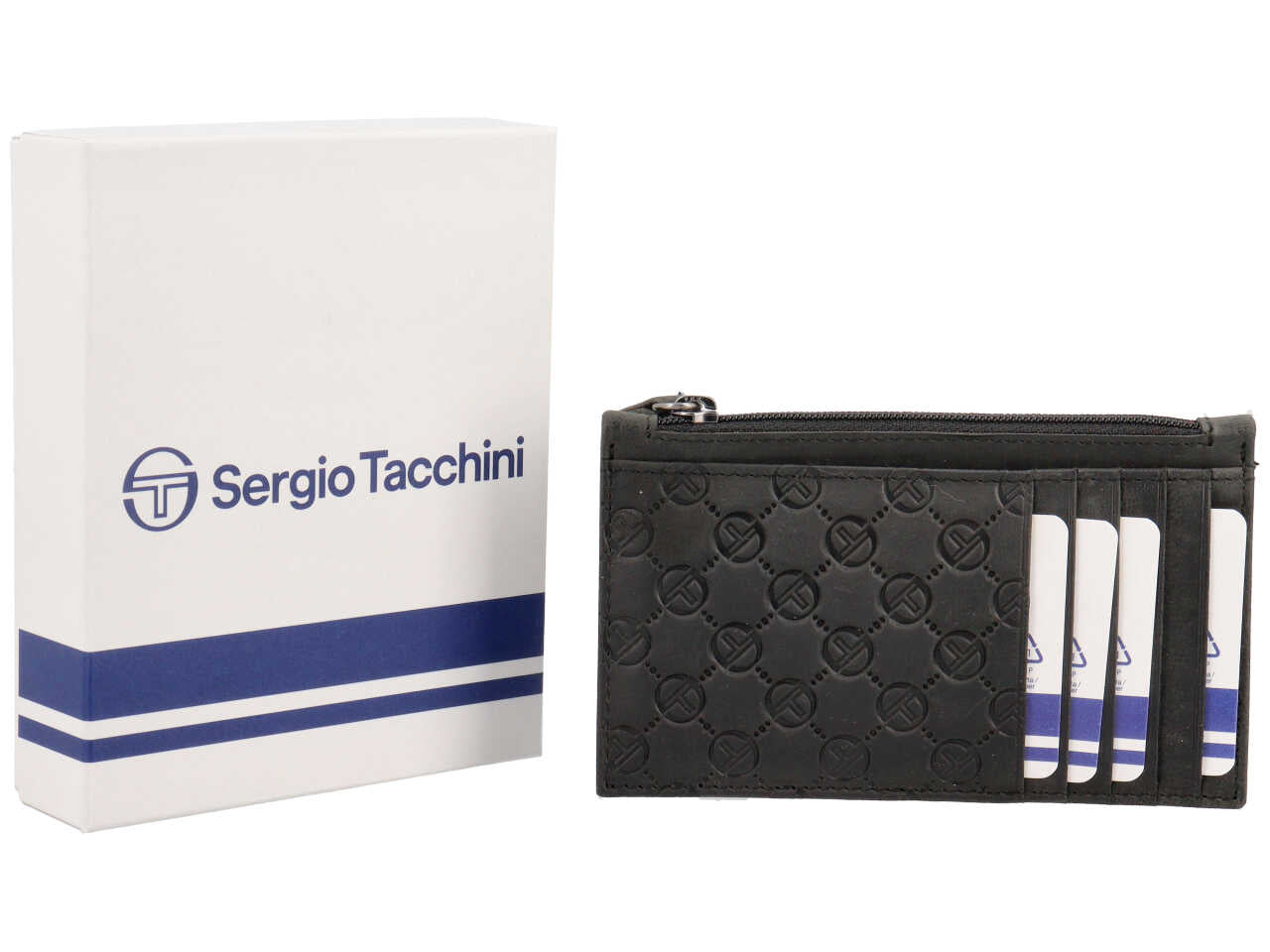 Portacarte da uomo in pelle nero con logo a rilievo, 8x13 cm - Sergio Tacchini