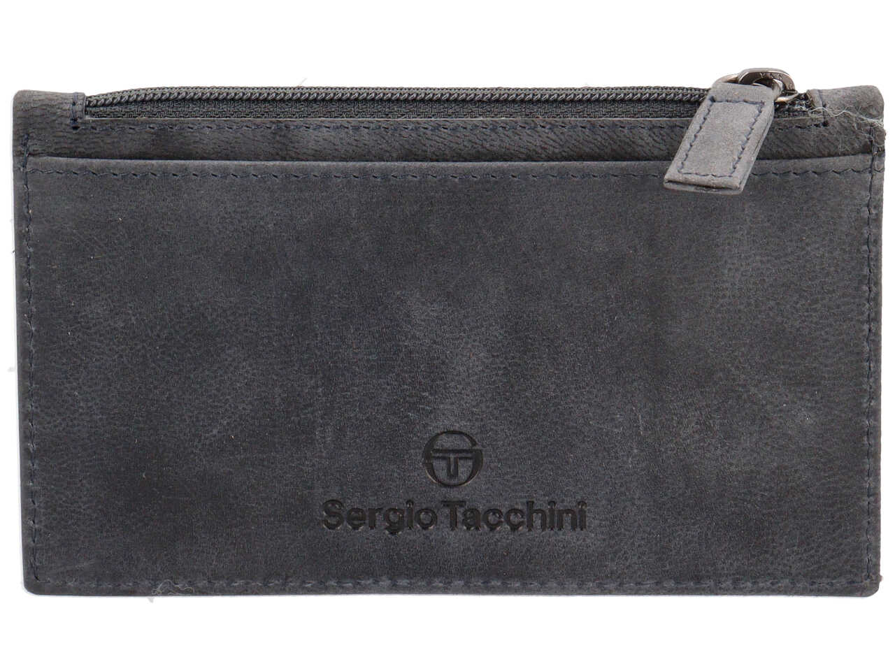 Portacarte da uomo in pelle blu scuro con logo a rilievo, 8x13 cm - Sergio Tacchini