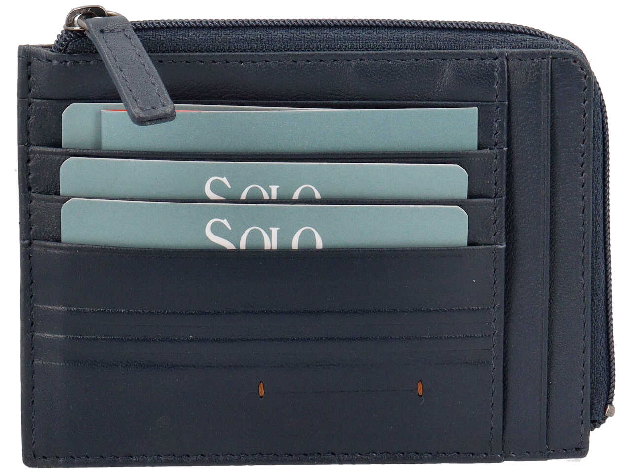 Portacarte da uomo in pelle blu e portamonete con cerniera, 9x12 cm - Solo Soprani