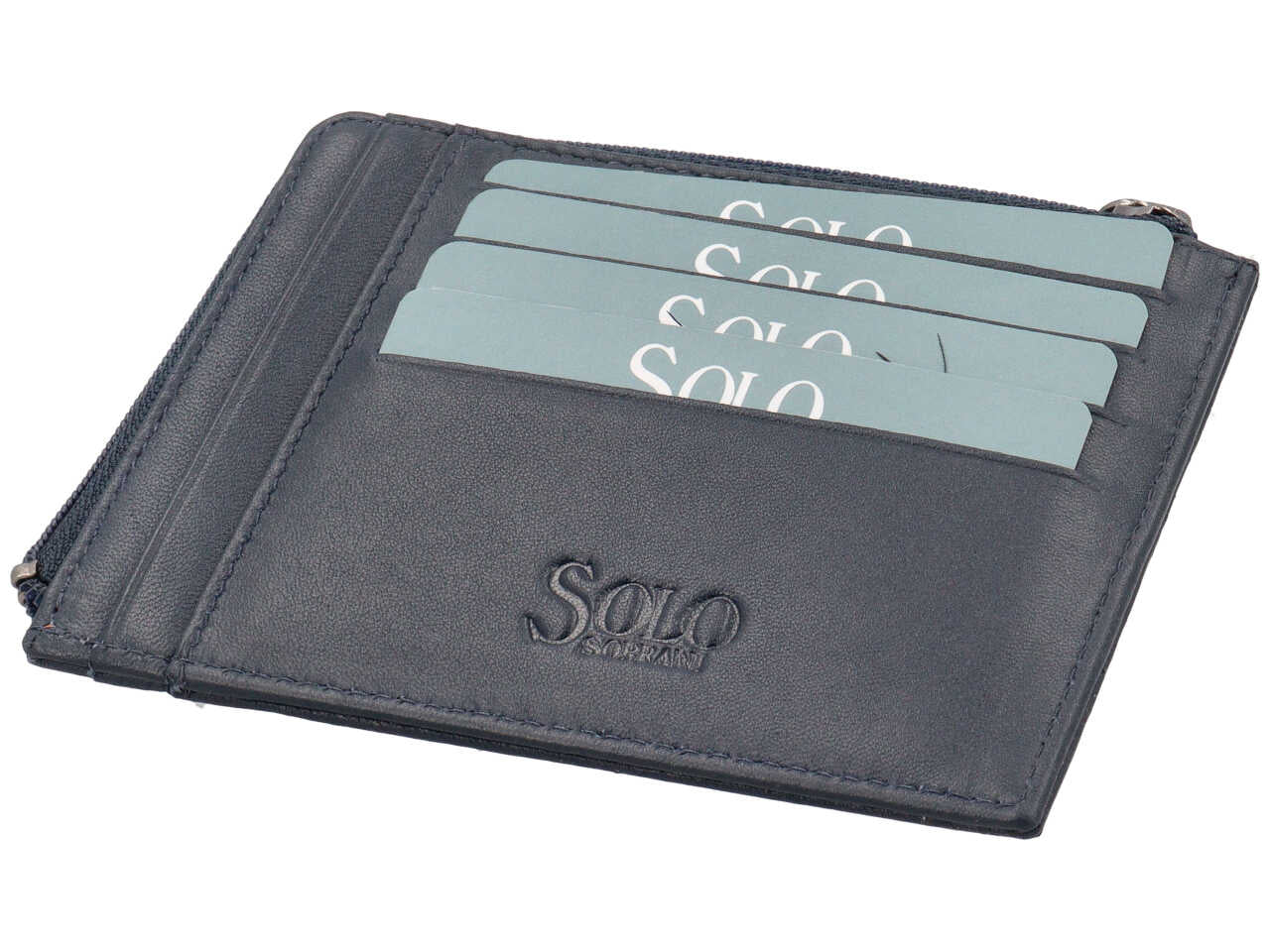 Portacarte da uomo in pelle blu e portamonete con cerniera, 9x12 cm - Solo Soprani