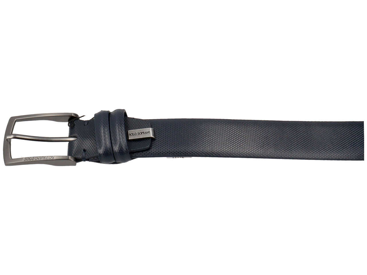 Cintura da uomo blu in pelle lavorata e fibbia grigio satinato, larghezza 3,5 cm, taglie assortite dalla 115 alla 130 - Solo Soprani