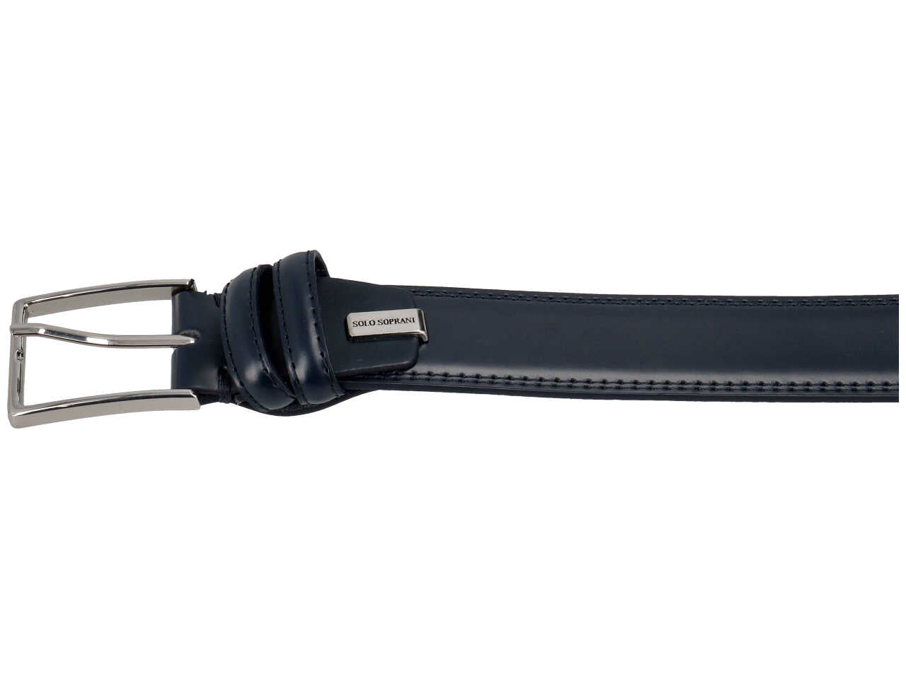 Cintura da uomo blu scuro in pelle liscia con fibbia di metallo argento, larghezza 3,5 cm in taglie assortite dalla 115 alla 130 cm - Solo Soprani