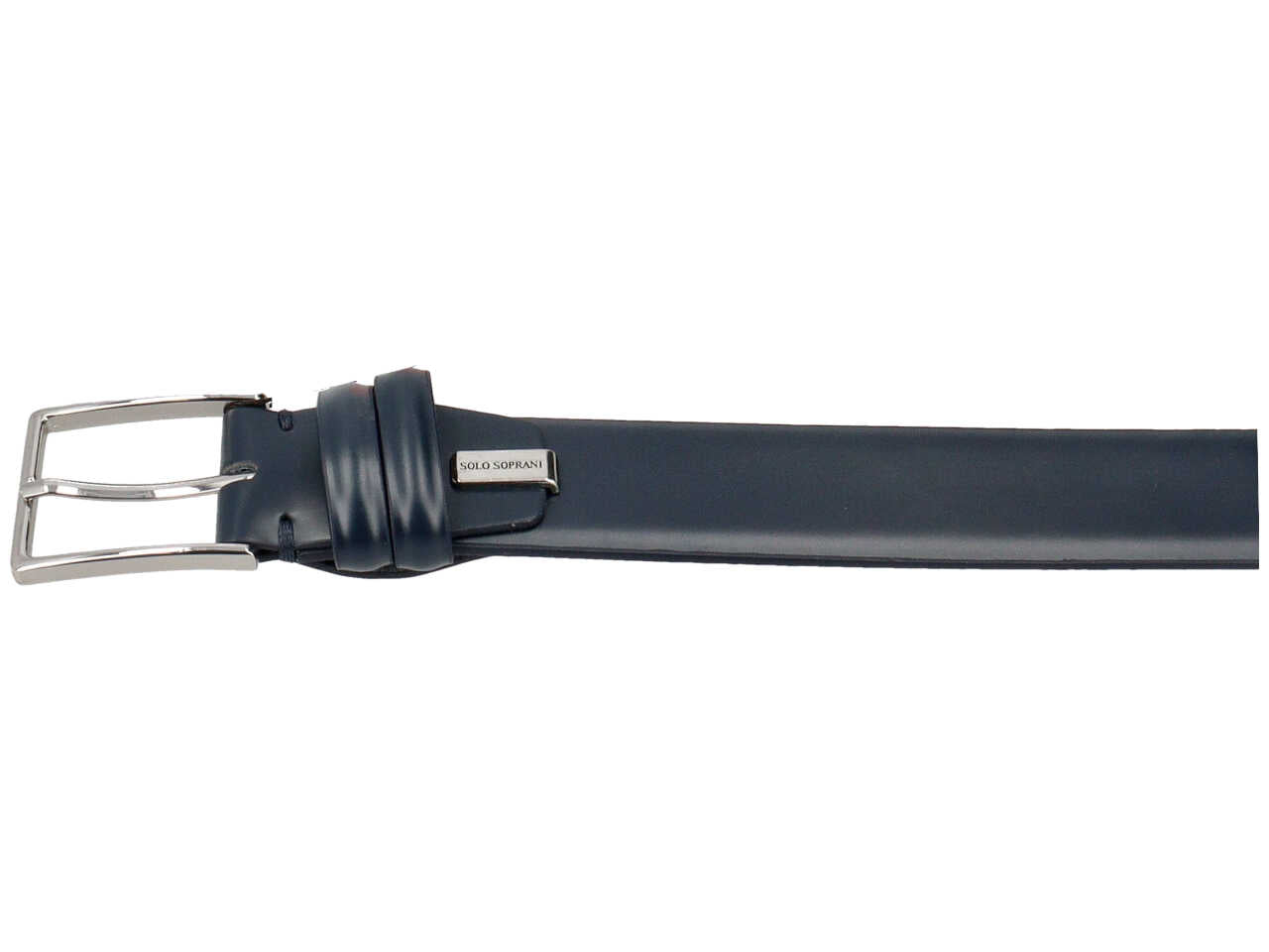 Cintura da uomo blu scuro in pelle con fibbia di metallo argento, larghezza 3,5 cm in taglie assortite dalla 115 alla130 - Solo Soprani
