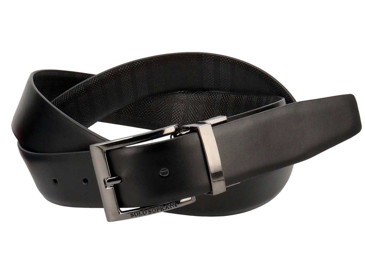 Cintura da uomo nero in pelle reversibile con decoro liscio e lavorato, larghezza 3,5 cm in taglie assortite dalla 115 alla 130 - Solo Soprani