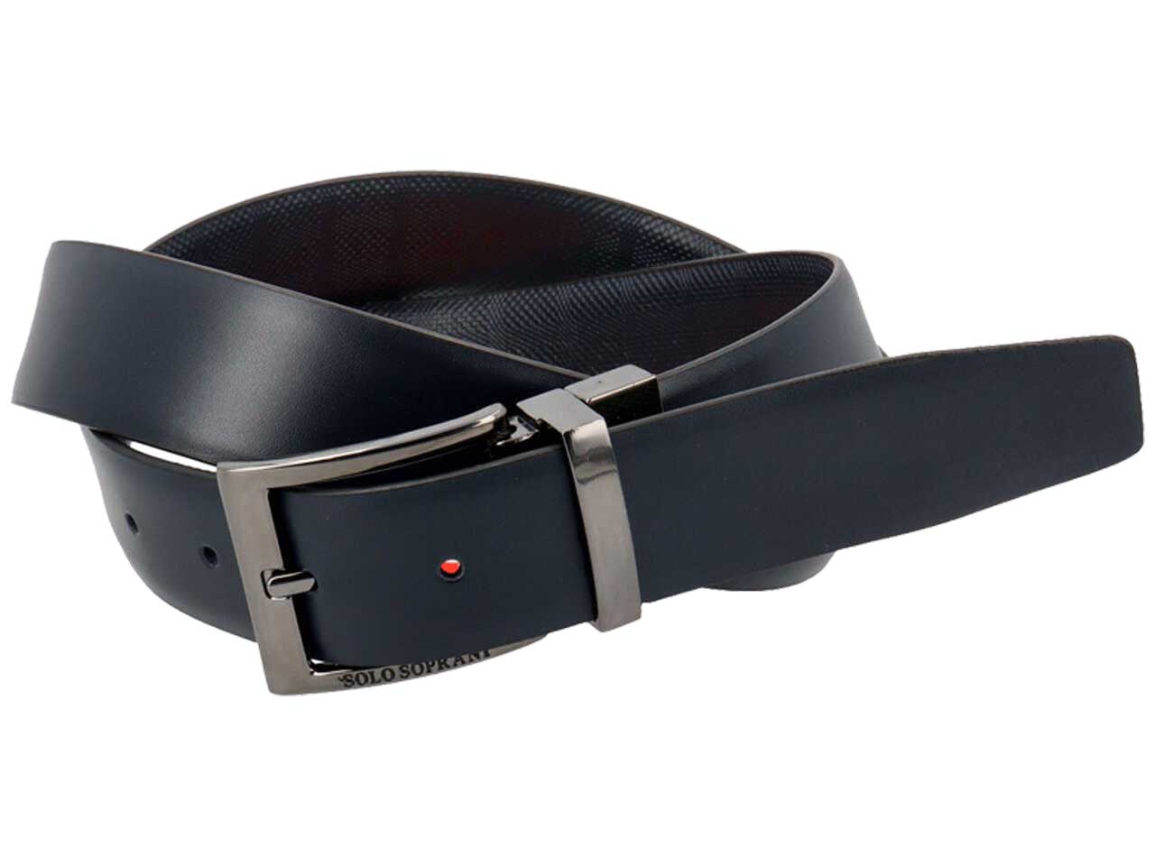 Cintura da uomo blu in pelle reversibile con decoro liscio e lavorato, larghezza 3,5 cm in taglie assortite dalla 115 alla 130 - Solo Soprani