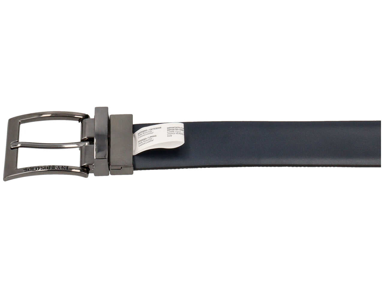 Cintura da uomo blu in pelle reversibile con decoro liscio e lavorato, larghezza 3,5 cm in taglie assortite dalla 115 alla 130 - Solo Soprani