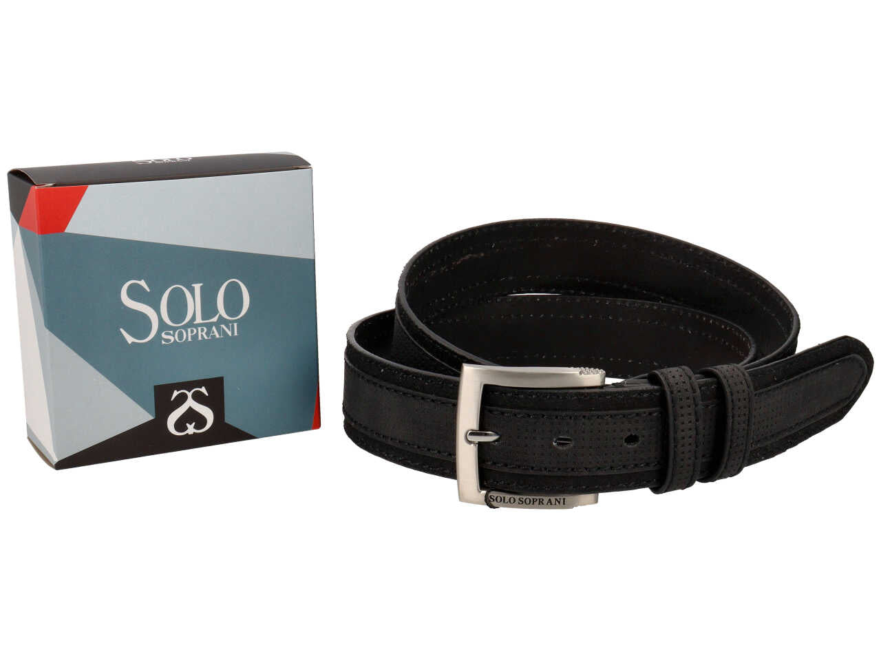 Cintura da uomo nera in similpelle con decoro quadrettato e fibbia argento, larghezza 4 cm in taglie assortite dalla 115 alla 130 cm - Solo Soprani