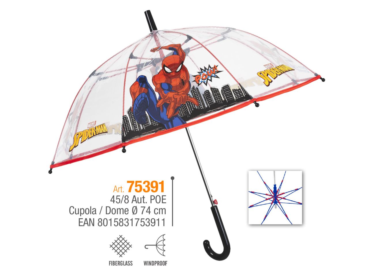Ombrello con apertura automatica 45cm e cupola poe fantasia spiderman