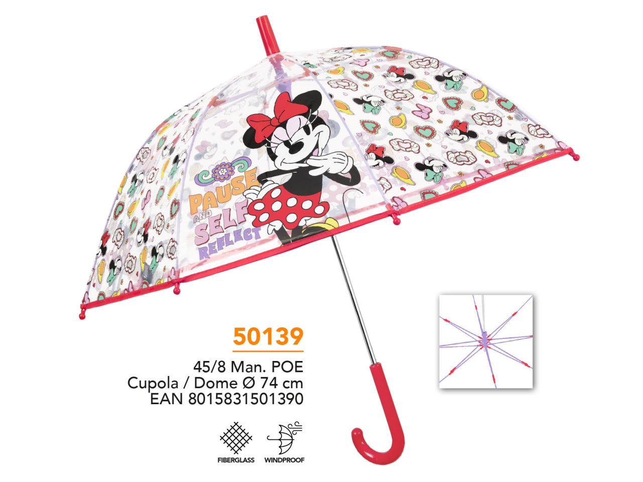 Ombrello Minnie per bambina con apertura automatica trasparente - Perletti
